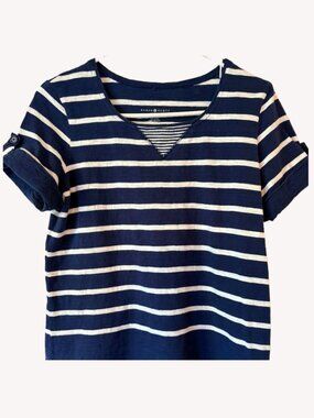 Karen Scott Sport Cotton Top Blue and White Striped Size M Excellent Condition